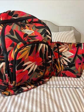 🎒Billabong Red & Black Tropical Print Backpack and matching Lunch box set